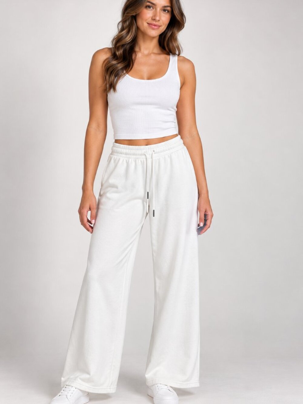 Edikted Kamari White Low Rise Wide Leg Sweatpants M Drawstring 50% Cotton